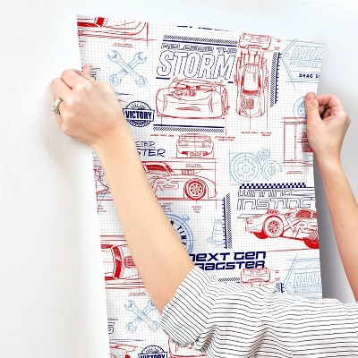 Disney Pixar Cars Schematic Peel And Stick Wallpaper Red/Blue - RoomMates - Image 2