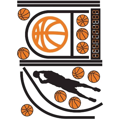 RoomMates XL Basketball Court Giant Peel And Stick Wall Decals With Glow Orange/Black