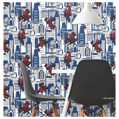 Spider-Man Cityscape Peel And Stick Wallpaper Red/Blue/Gray - RoomMates