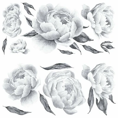 Peonies Peel And Stick Giant Wall Decal Black - RoomMates