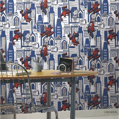 Spider-Man Cityscape Peel And Stick Wallpaper Red/Blue/Gray - RoomMates - Image 2