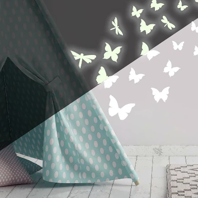 Butterflies And Dragonflies Glow In The Dark Wall Decal White - RoomMates