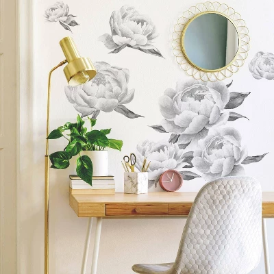 Peonies Peel And Stick Giant Wall Decal Black - RoomMates - Image 2